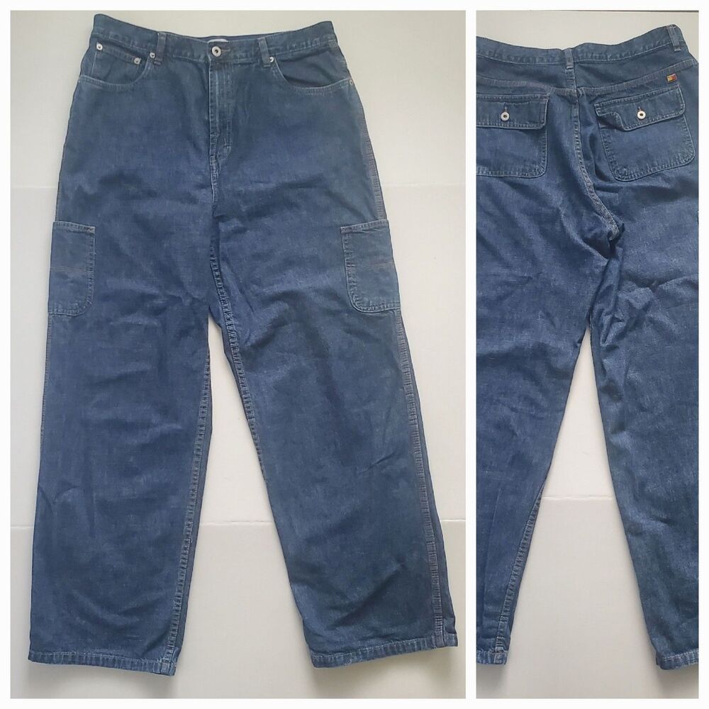 VTG Tommy Hilfiger Women's Carpenter Jeans Size 16 Blue Wide Leg Utility Y2K